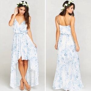 Show Me Your Mumu Molly Mullet Maxi Dress, Asymmetric Hem-Blue Me Away. Size XXS